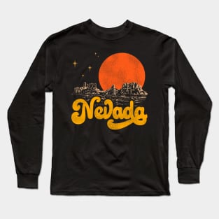 Vintage State of Nevada Mid Century Distressed Aesthetic Long Sleeve T-Shirt